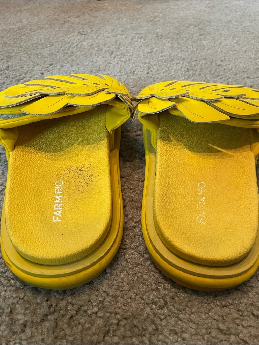 Farm Rio Yellow Monstera Anatomical Leaf Slide Sandals, Size 8
